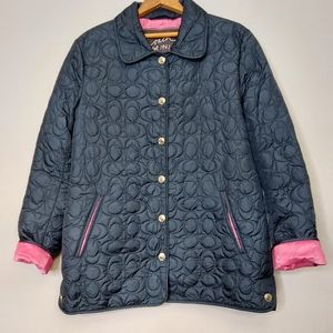 Coach quilted signature car coat in black with pink interior Size Small